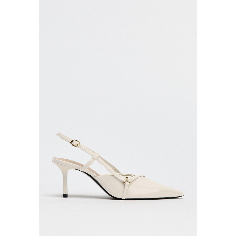 Zara PATENT FINISH SLINGBACK HEELS in White